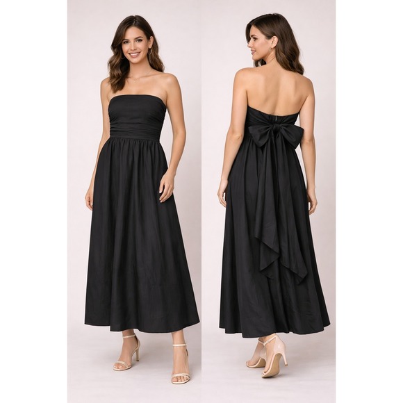 J. Crew Strapless Bow Back Maxi Dress Size 10‎ Black NWT $228 CG085